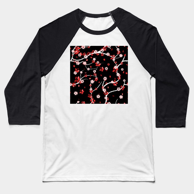 Japanese cherry blossom pattern Baseball T-Shirt by LittleNippon